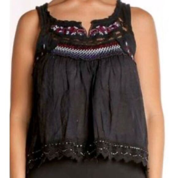 Free People Black Tank Top with Embroidery and Beading size M - Picture 6 of 6